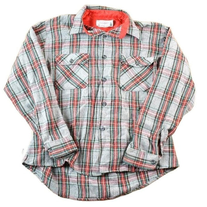Vintage 1970s Sears Fieldmaster Plaid Flannel Lined Wool Blend Button Up Shirt Mens L from propervintagecanada