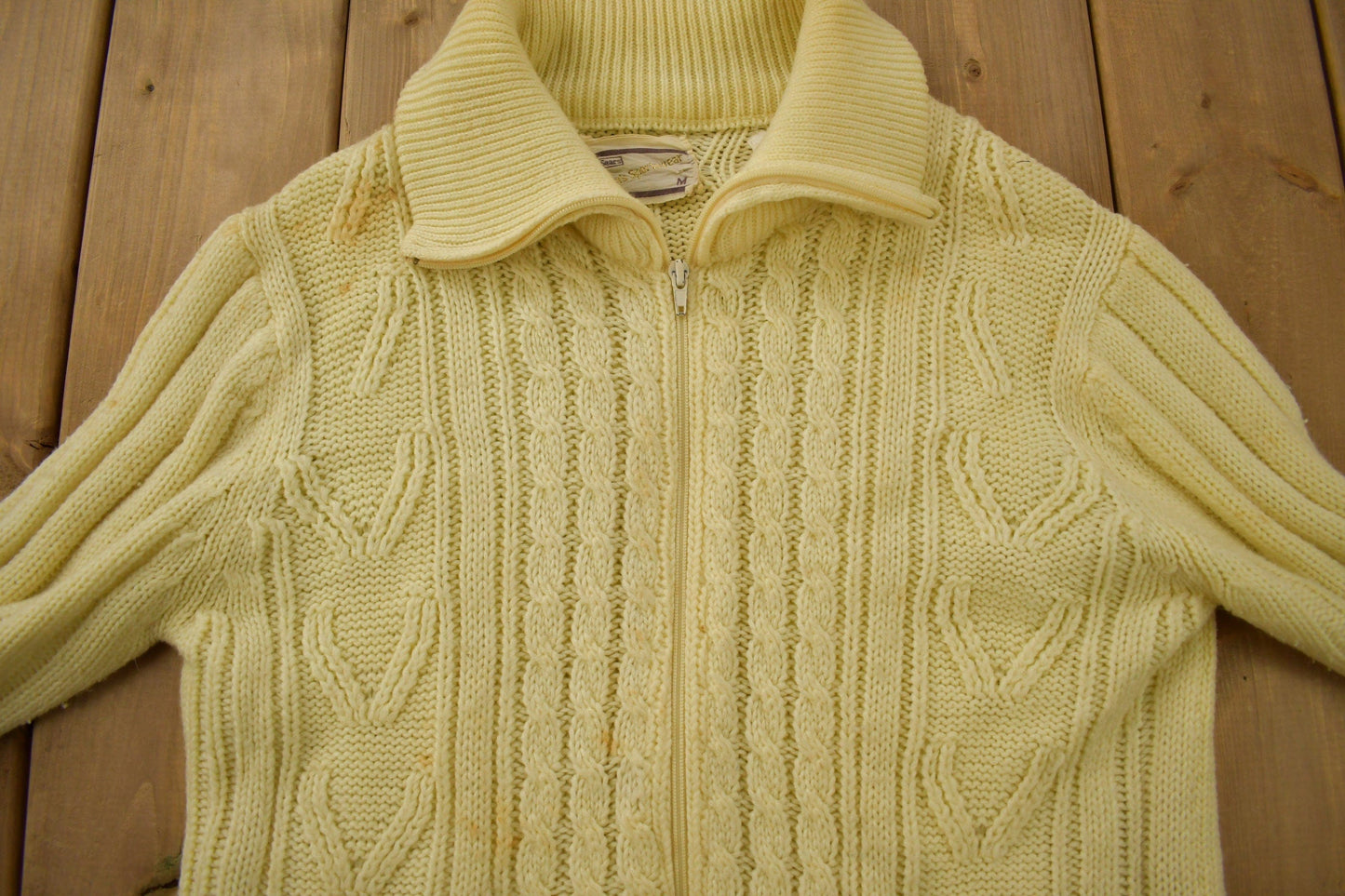 Vintage 1970s Sears Men's Sportswear 3D Cable Knit Cardigan Sweater from propervintagecanada