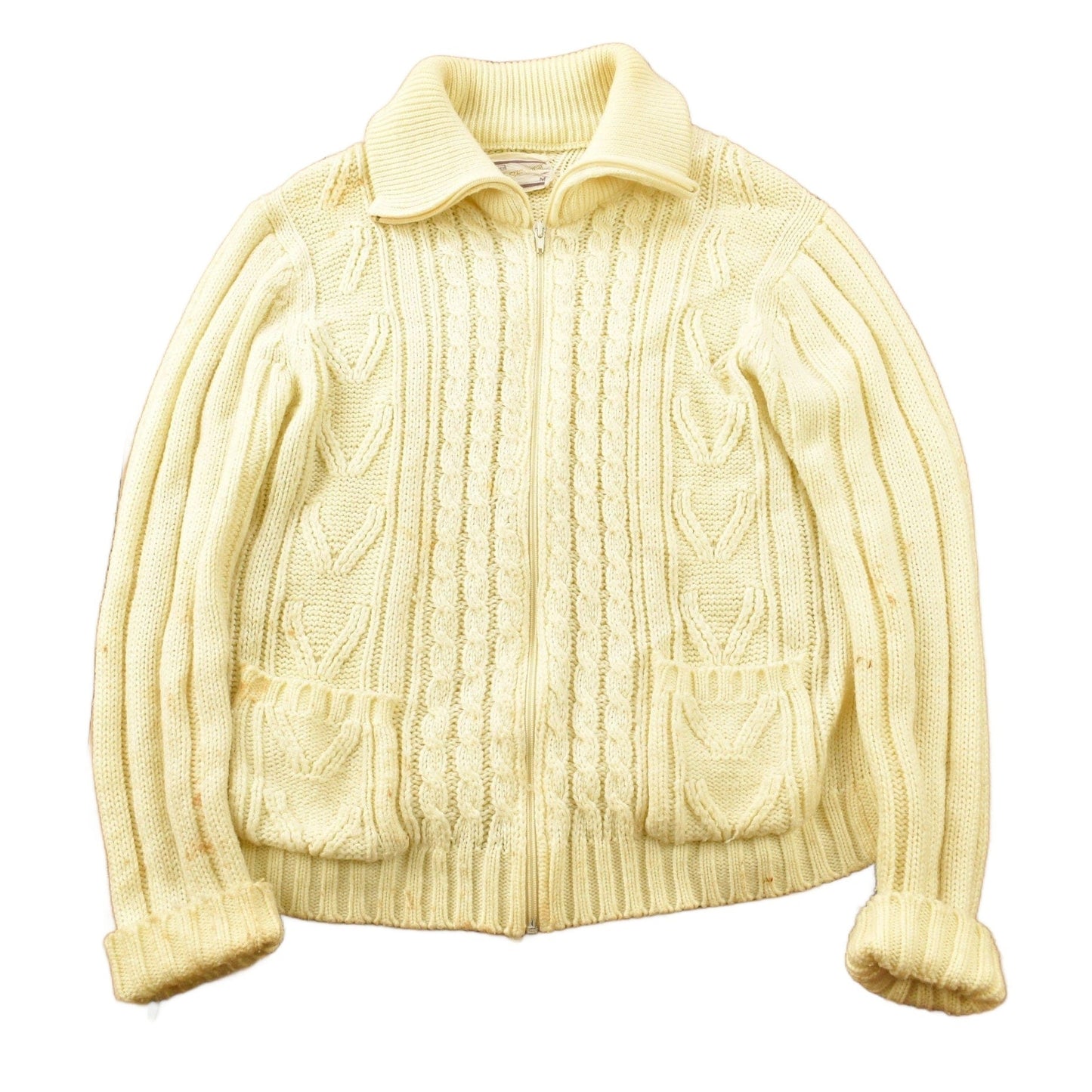 Vintage 1970s Sears Men's Sportswear 3D Cable Knit Cardigan Sweater from propervintagecanada