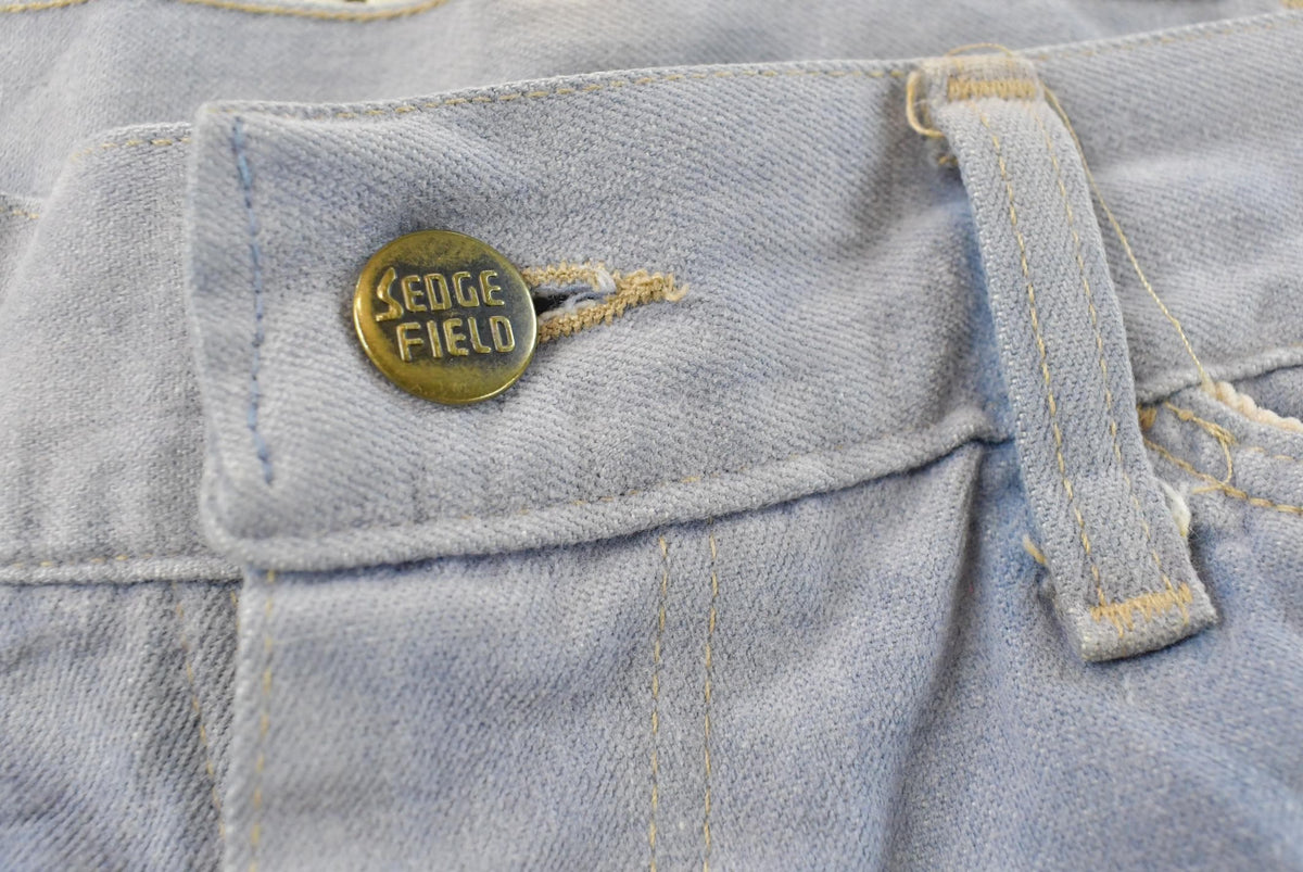 Vintage 1970s Sedgefield Distressed Flare Denim Blue Jeans 29 x 29.5 from propervintagecanada