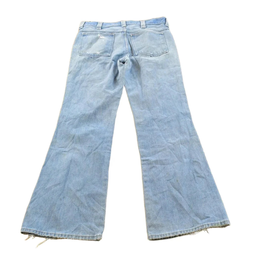 Vintage 1970s Sedgefield Distressed Flare Denim Blue Jeans 30 x 28.5 from propervintagecanada