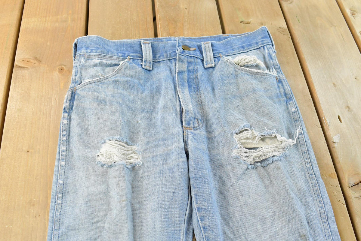 Vintage 1970s Sedgefield Distressed Flare Denim Blue Jeans 30 x 28.5 from propervintagecanada