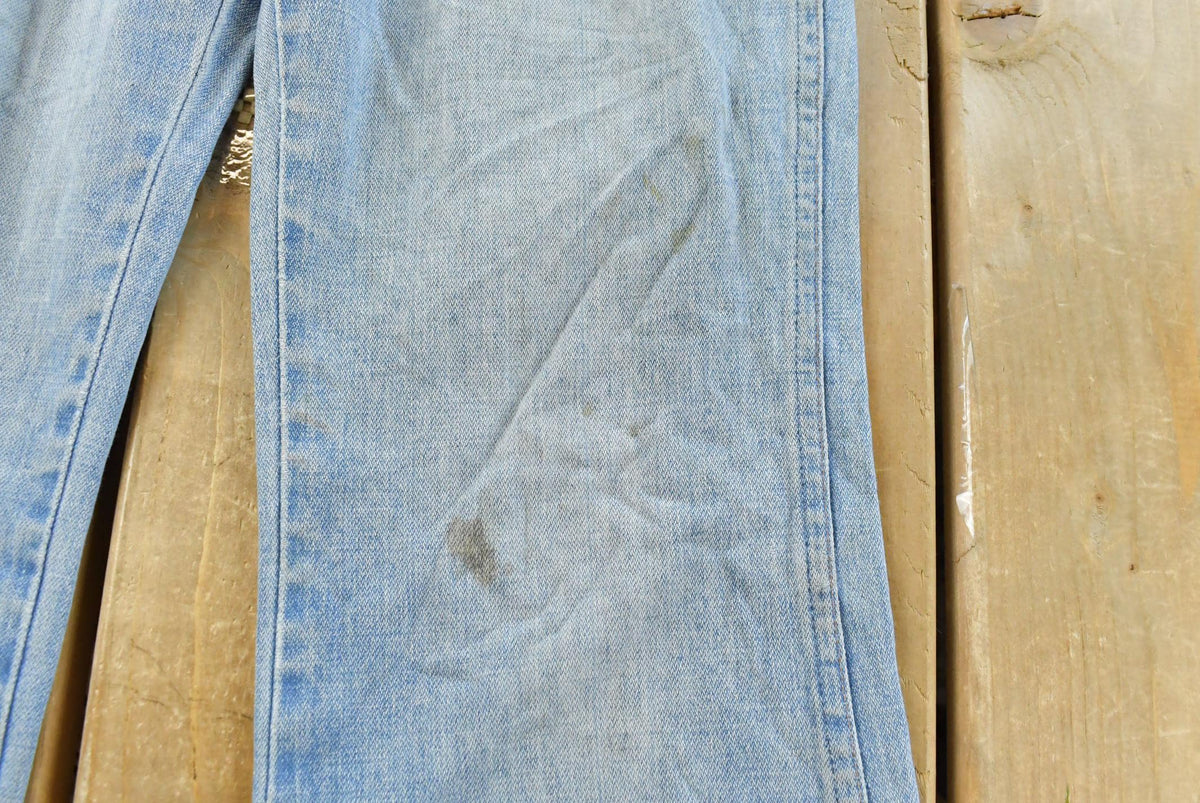 Vintage 1970s Sedgefield Distressed Flare Denim Blue Jeans 30 x 28.5 from propervintagecanada