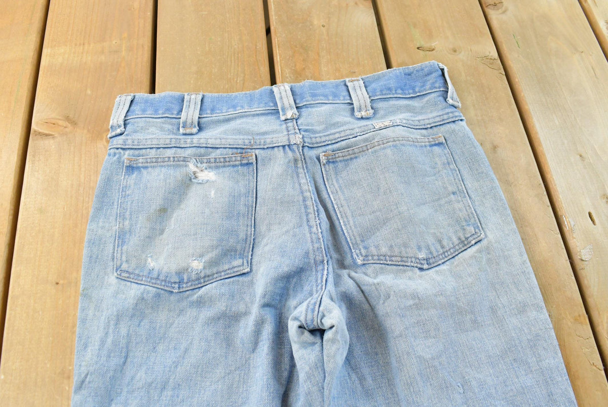 Vintage 1970s Sedgefield Distressed Flare Denim Blue Jeans 30 x 28.5 from propervintagecanada