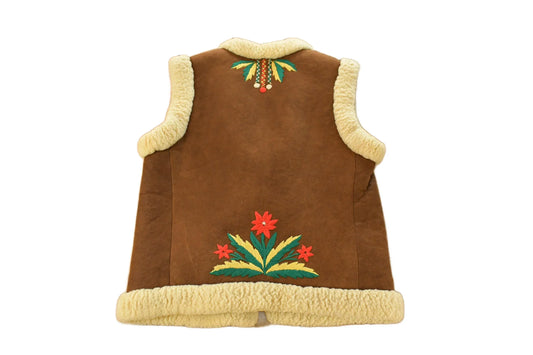 Vintage 1970s Shearling Floral Boho Vest Jacket Sherpa Lined Adult Large / Vintage Vest / Floral Cute / Vintage Fall Outerwear / Sherpa Vest from propervintagecanada