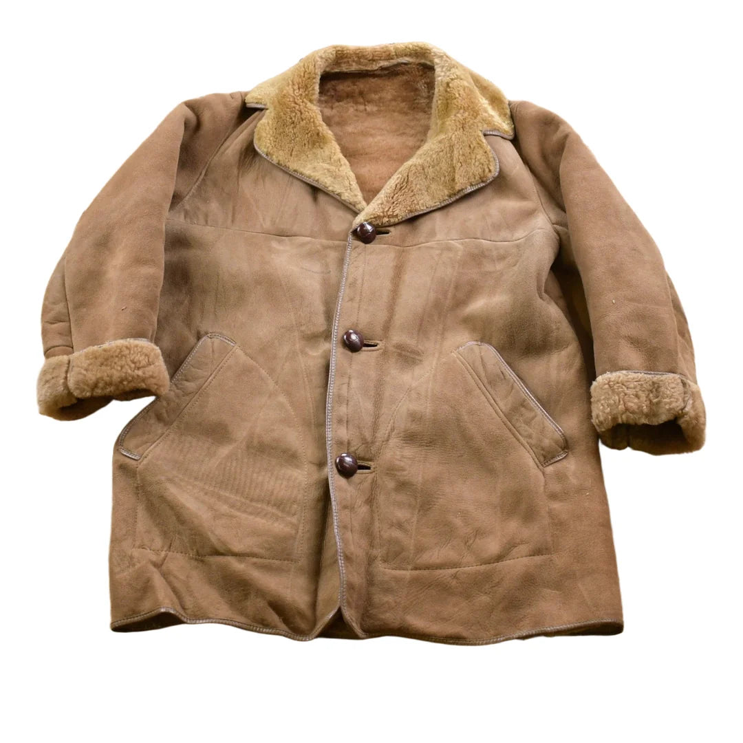 Vintage 1970s Sheepskin Shearling Leather Jacket from propervintagecanada