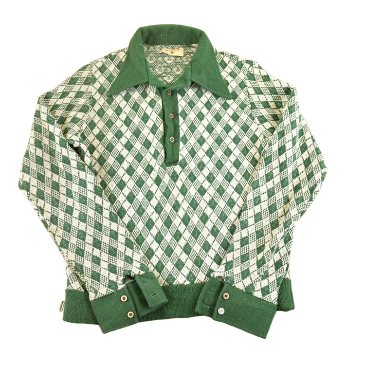Vintage 1970s Sheffield Master Knits Argyle Knit Cardigan Sweater Men's S from propervintagecanada