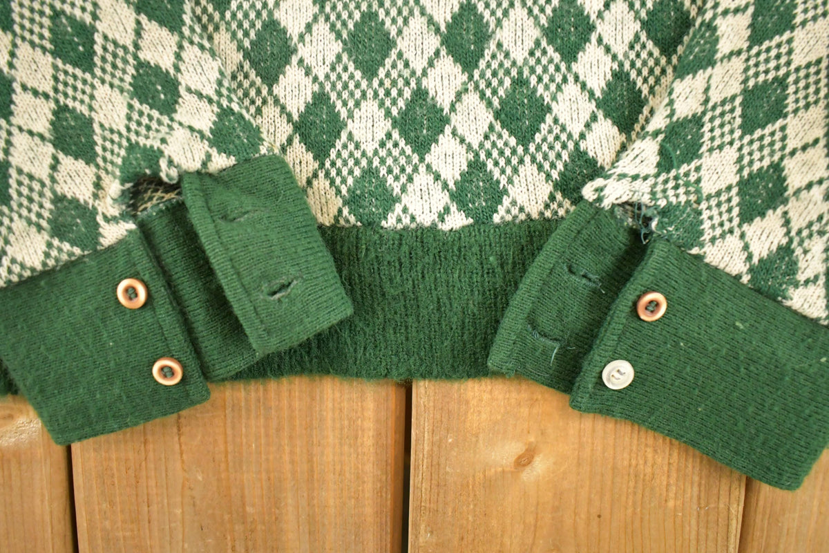 Vintage 1970s Sheffield Master Knits Argyle Knit Cardigan Sweater Men's S from propervintagecanada