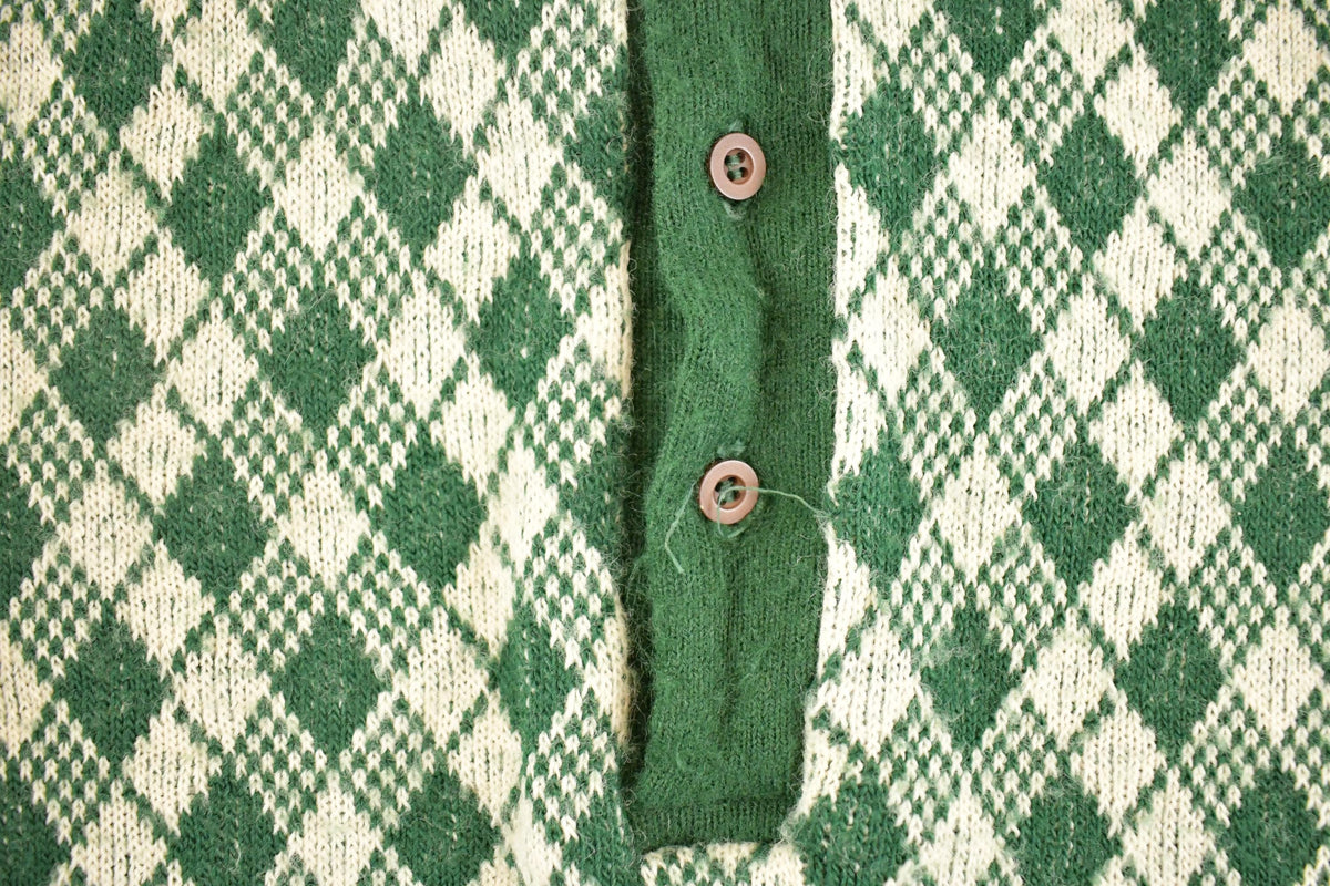 Vintage 1970s Sheffield Master Knits Argyle Knit Cardigan Sweater Men's S from propervintagecanada