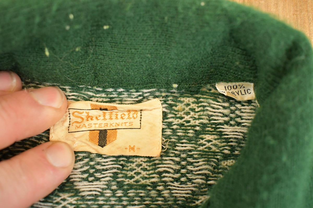 Vintage 1970s Sheffield Master Knits Argyle Knit Cardigan Sweater Men's S from propervintagecanada