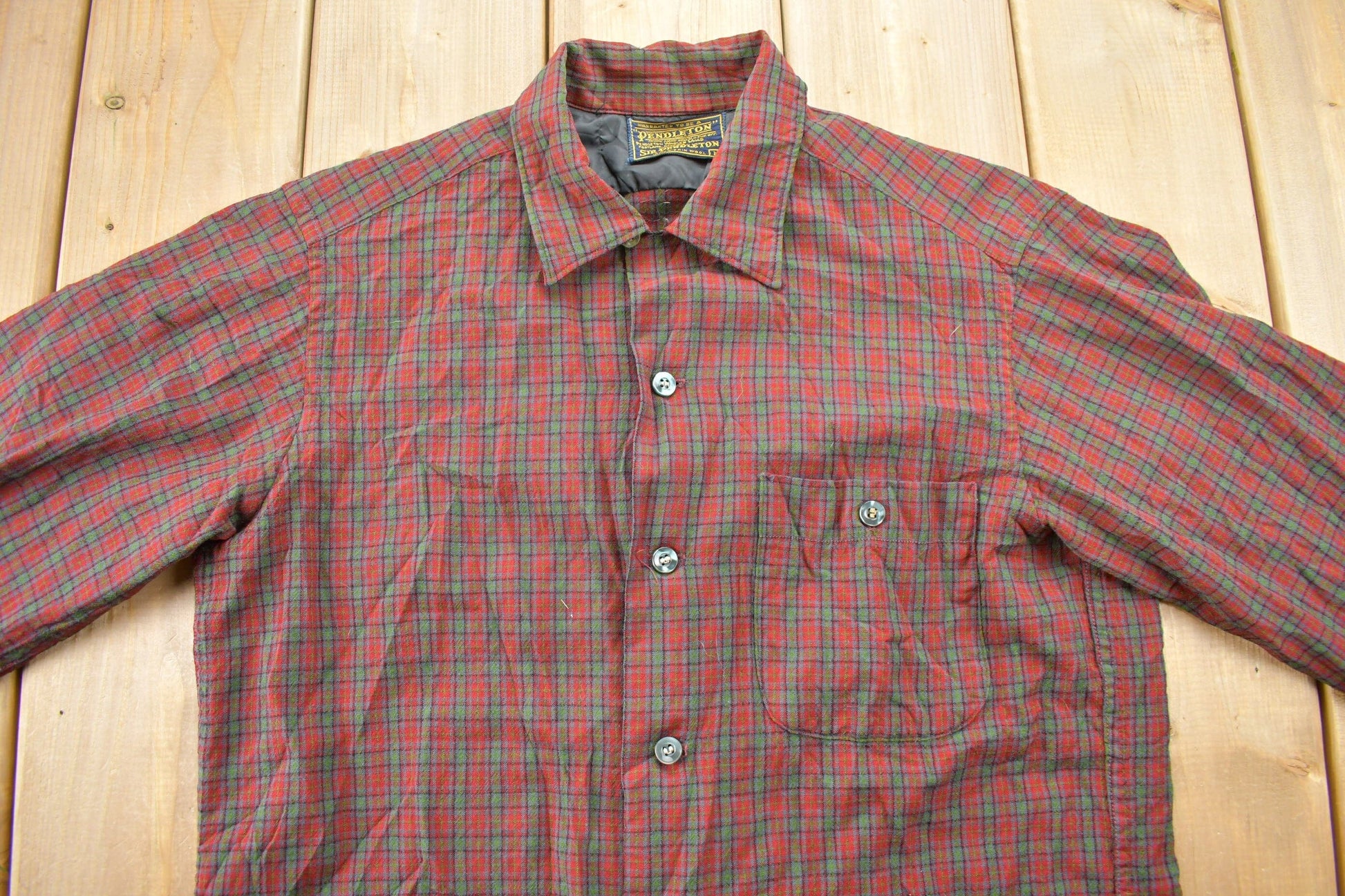 Vintage 1970s Sir Pendleton Plaid Button Up Board Shirt Men's Medium from propervintagecanada