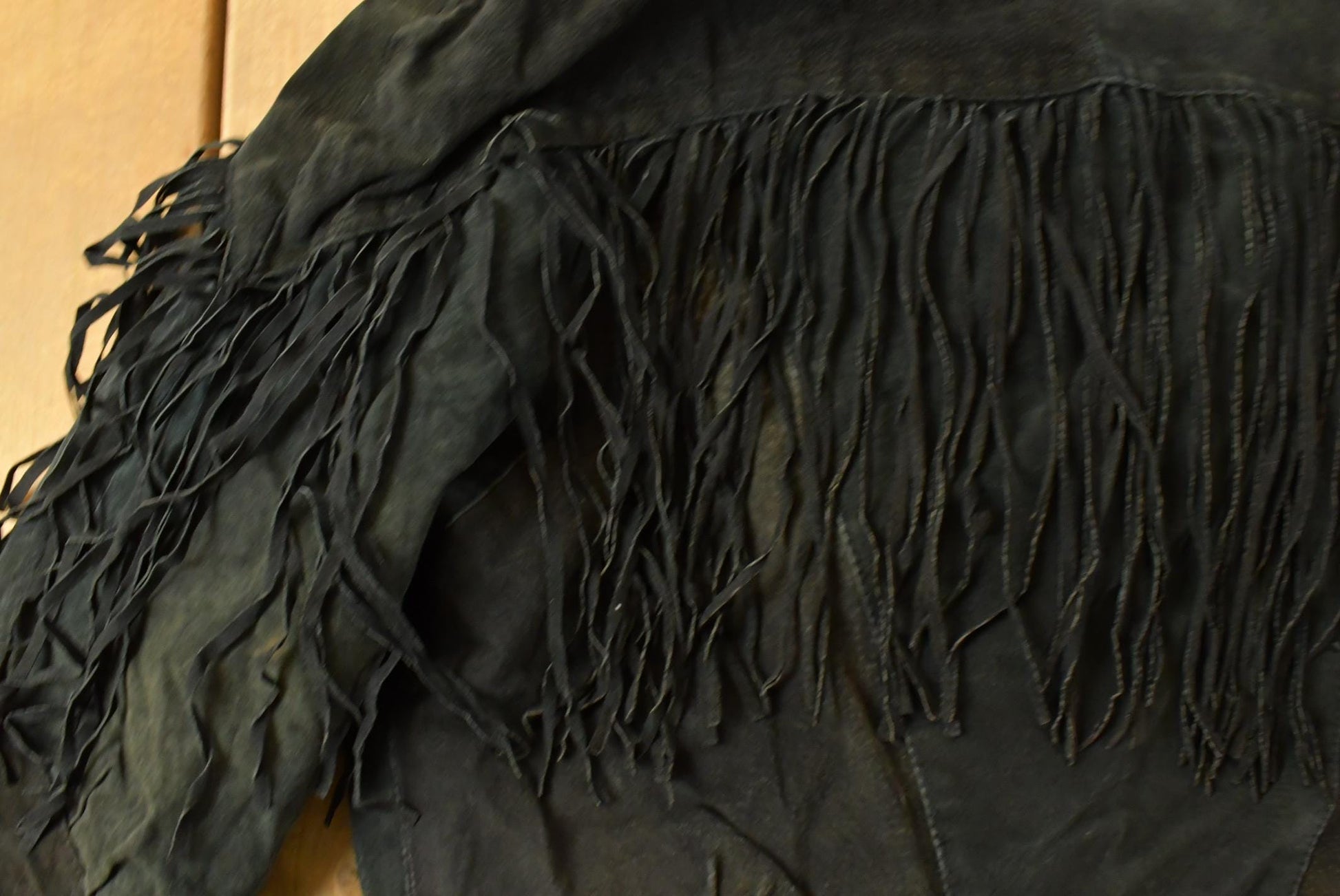 Vintage 1970s Sky Blue Waters Leather Suede Western Fringe Jacket Women's Large / Fall Outerwear Leather Coat / Black Jacket / Tassles from propervintagecanada