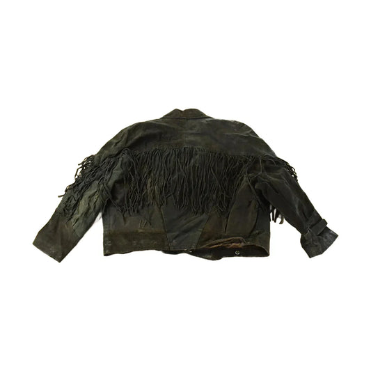 Vintage 1970s Sky Blue Waters Leather Suede Western Fringe Jacket Women's Large / Fall Outerwear Leather Coat / Black Jacket / Tassles from propervintagecanada
