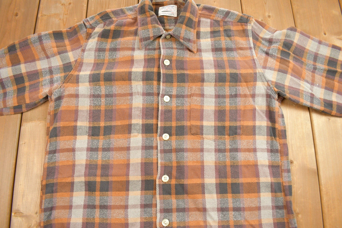 Vintage 1970s Sovereign Plaid Flannel Button Up Shirt Men's XL