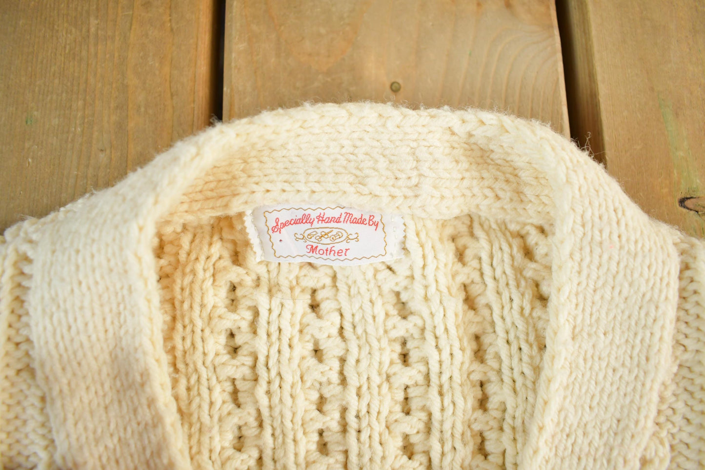 Vintage 1970s Specially Hand Made by Mother Cable Hand Knit Wool Cardigan Sweater Women's Medium from propervintagecanada