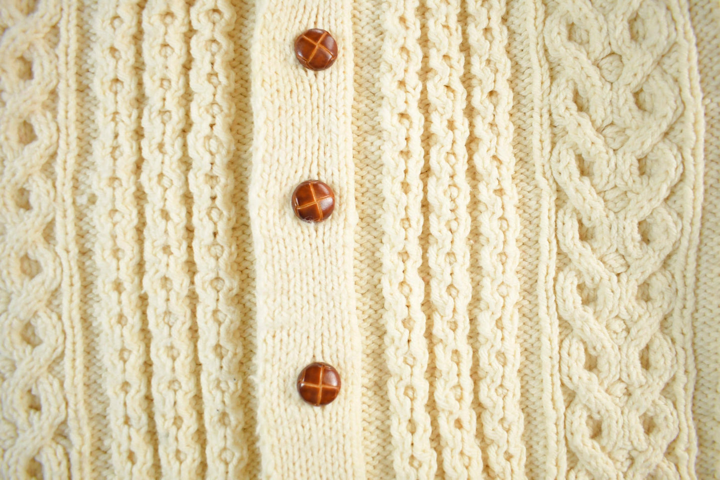 Vintage 1970s Specially Hand Made by Mother Cable Hand Knit Wool Cardigan Sweater Women's Medium from propervintagecanada