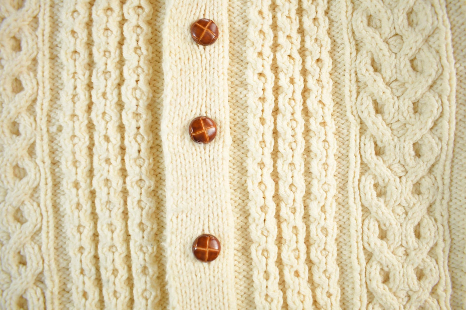 Vintage 1970s Specially Hand Made by Mother Cable Hand Knit Wool Cardigan Sweater Women's Medium from propervintagecanada