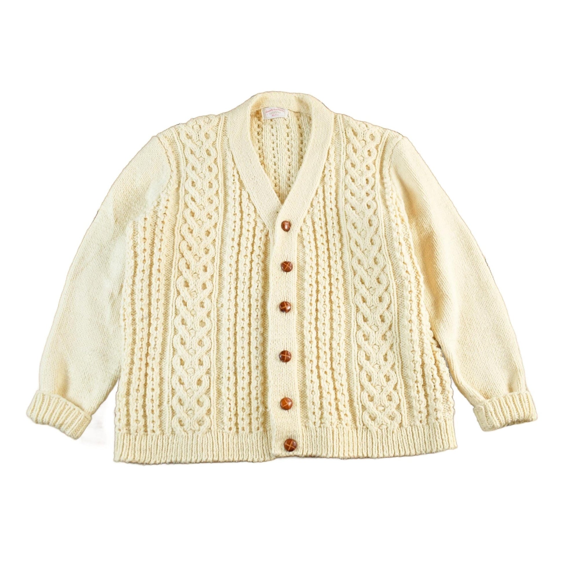 Vintage 1970s Specially Hand Made by Mother Cable Hand Knit Wool Cardigan Sweater Women's Medium from propervintagecanada