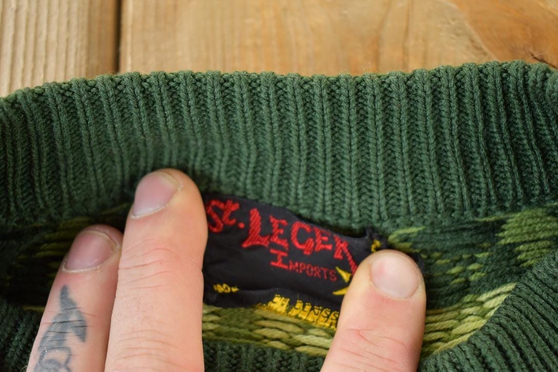 Vintage 1970s ST Leger Argyle Knit Abstract Pattern Crewneck Sweater Men's Small from propervintagecanada