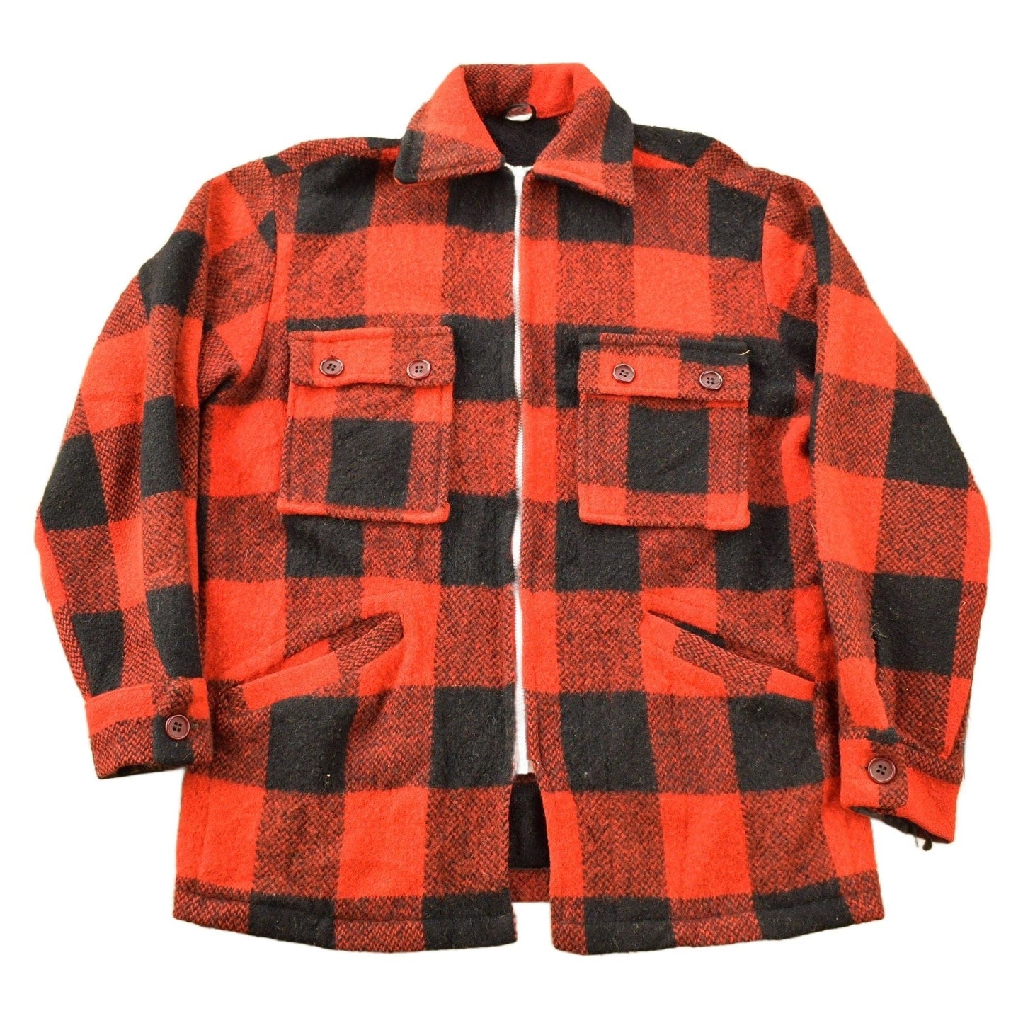 Vintage 1970s Storm Hero Wool Buffalo Plaid Zip Up Jacket Men's Large from propervintagecanada