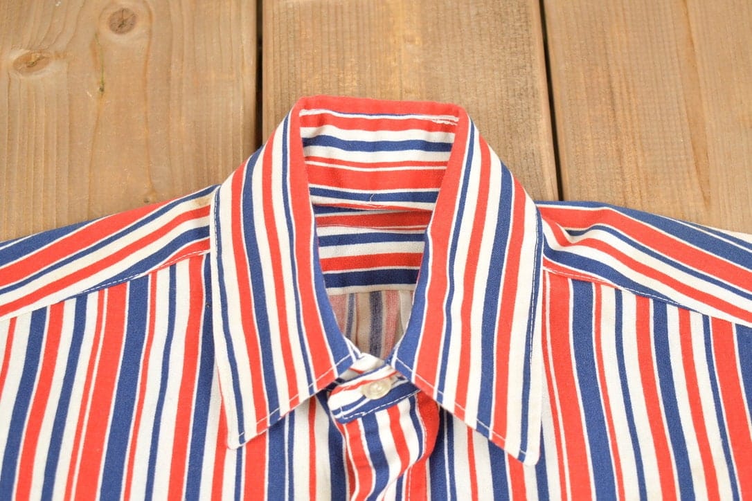 Vintage 1970s Striped Button Up Shirt Men's Large from propervintagecanada