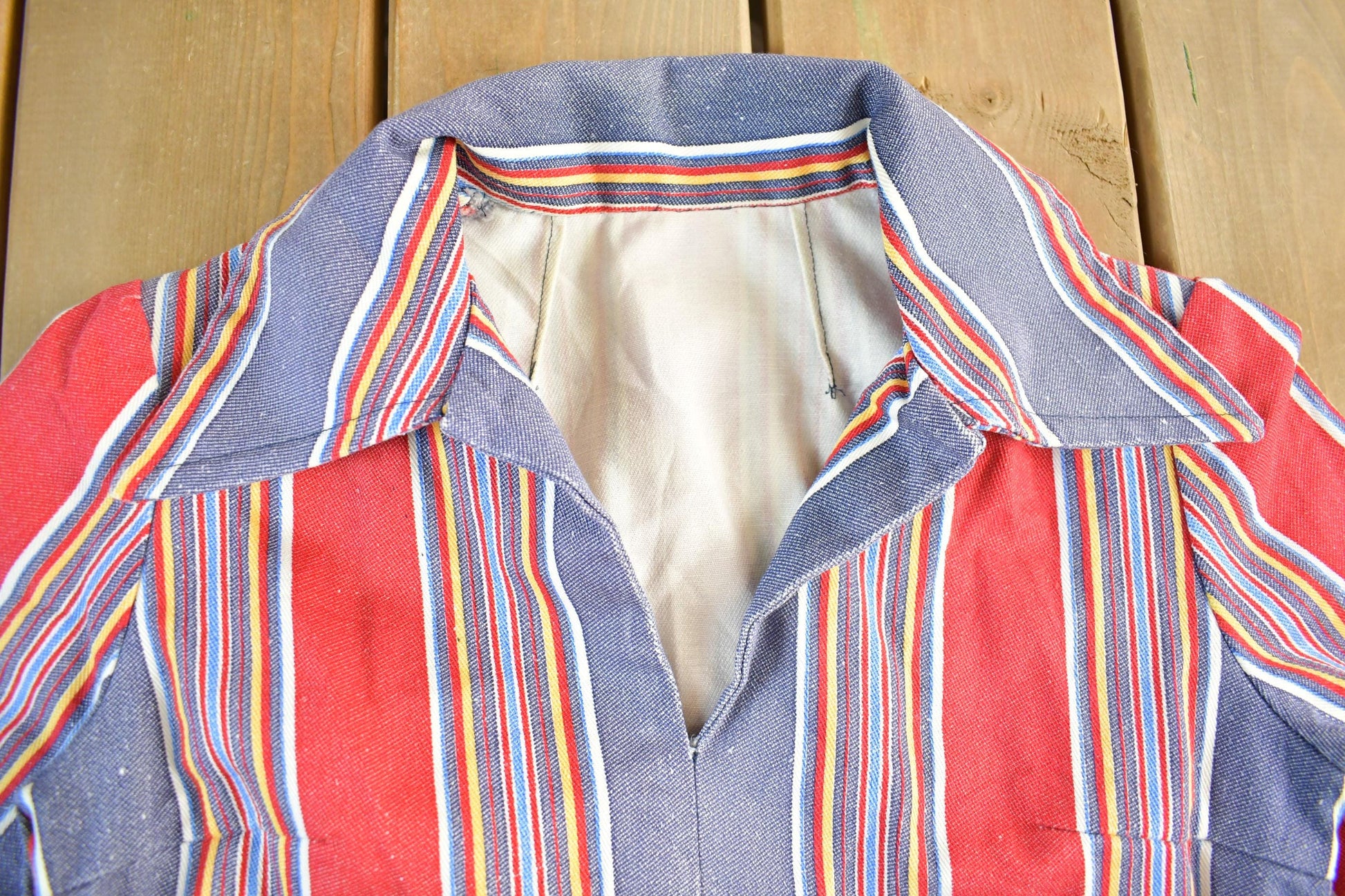 Vintage 1970s Striped Disco Collar Shirt Men's Small from propervintagecanada