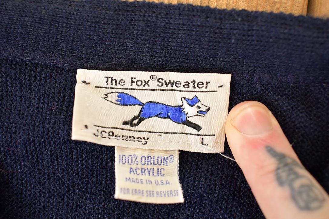Vintage 1970s The Fox Sweater Knit Cardigan Men's M from propervintagecanada