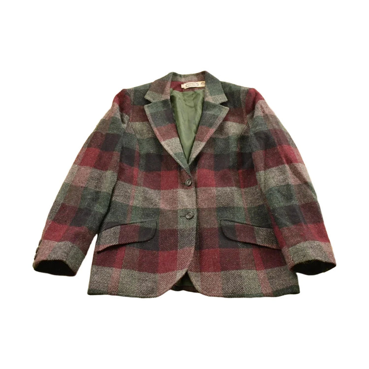 Vintage 1970s The Villager Wool Plaid Button Blazer Jacket Women's M from propervintagecanada