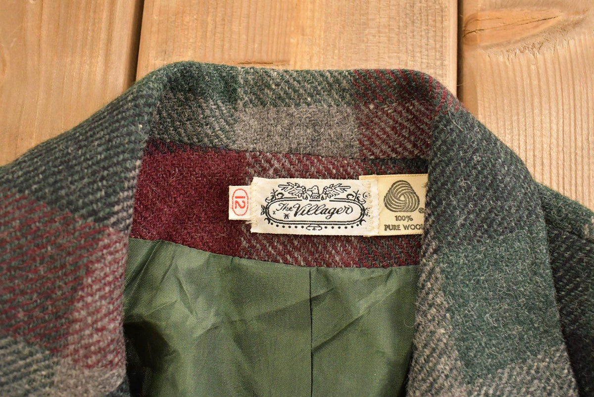 Vintage 1970s The Villager Wool Plaid Button Blazer Jacket Women's M from propervintagecanada