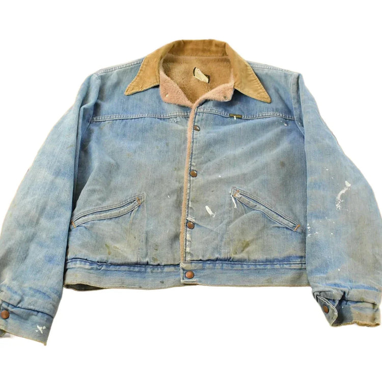 Vintage 1970s Thrashed Wrangler Sherpa Lined Denim Jean Jacket Men's 44 / Vintage Denim / 70s Western Wear / Distressed / True Vintage from propervintagecanada