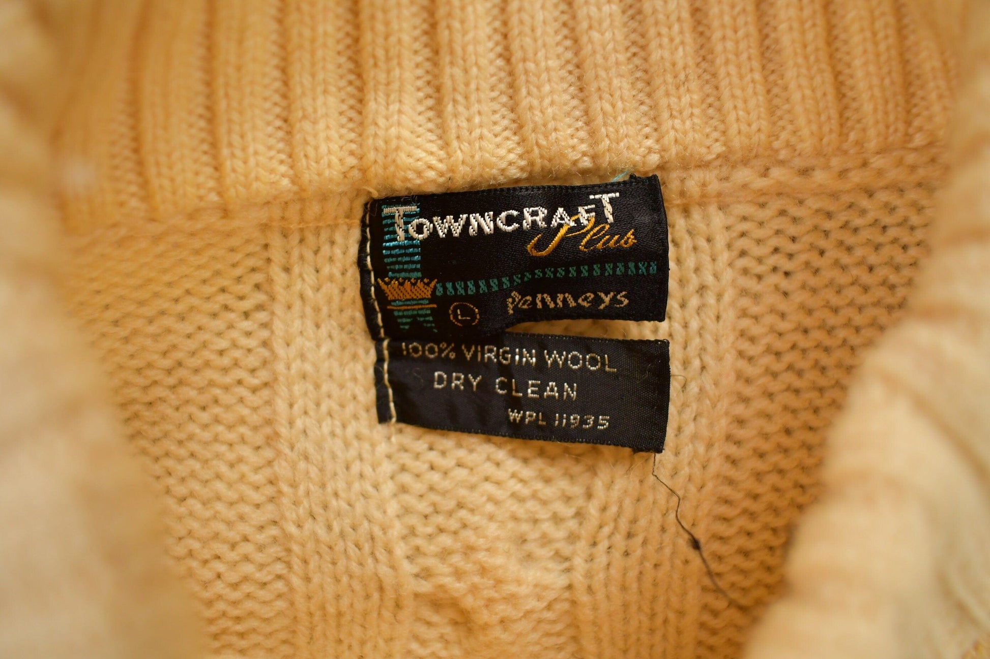 Vintage 1970s Towncraft Penneys Cable Knit Mockneck Sweater from propervintagecanada