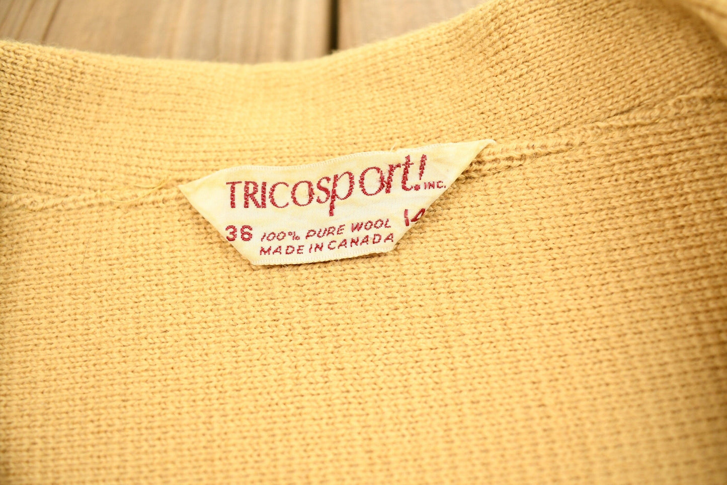 Vintage 1970s Tricotsport Pure Wool Muted Yellow Cardigan Sweater Women's S from propervintagecanada