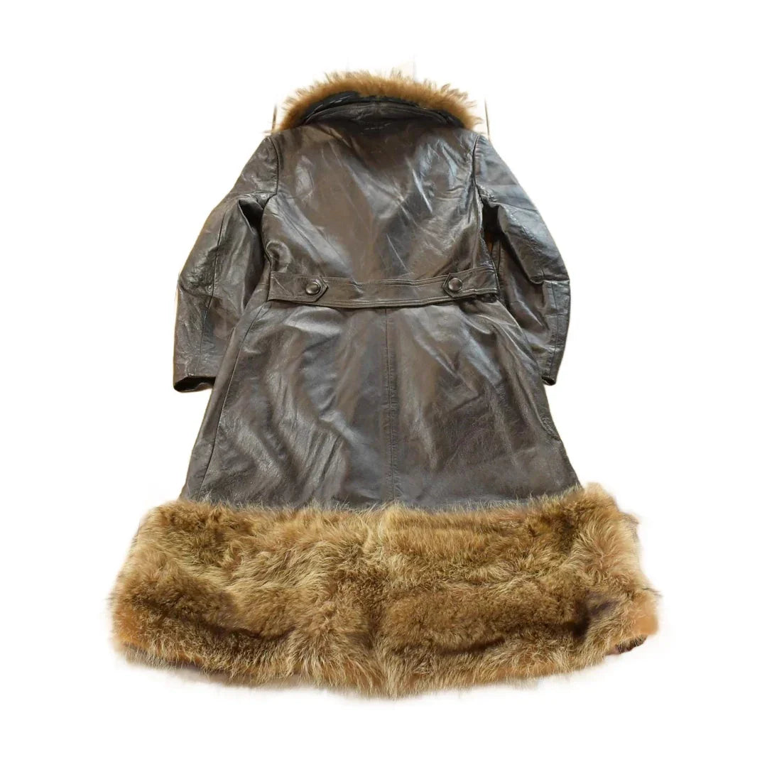 Vintage 1970s Trojan Leather Fur Collar Trench Coat Women's S from propervintagecanada