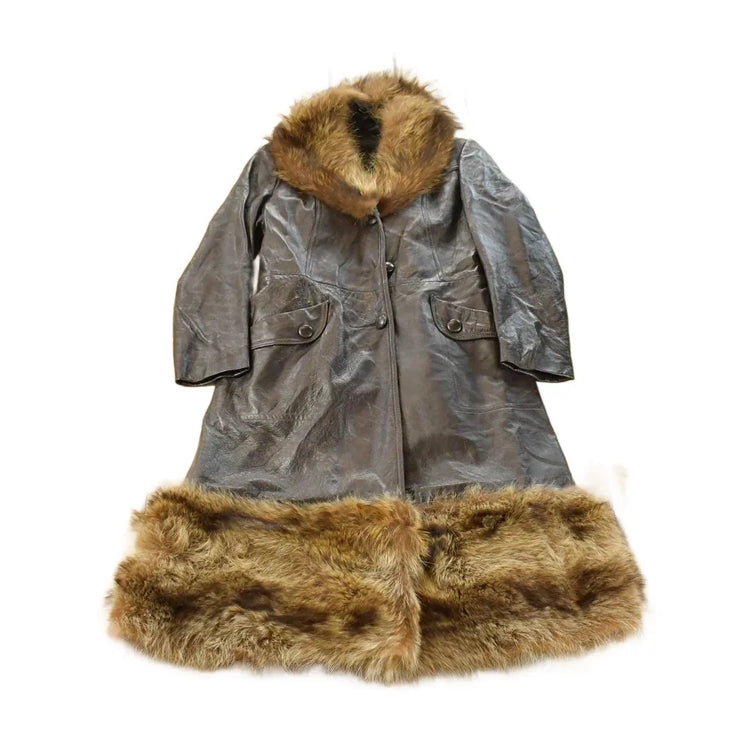 Vintage 1970s Trojan Leather Fur Collar Trench Coat Women's S from propervintagecanada