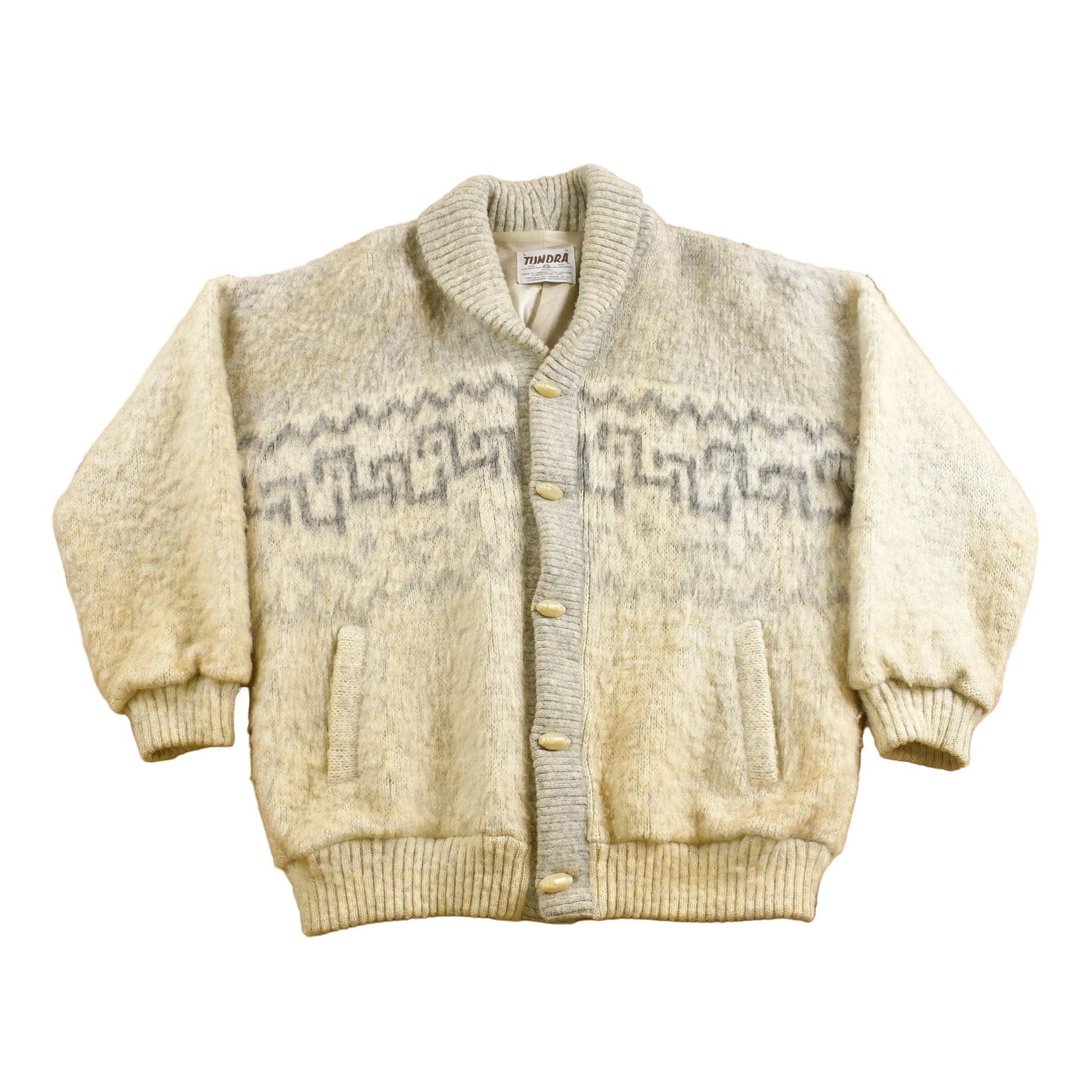 Vintage 1970s Tundra 100% Wool Knit Shawl Collar Jacket Men's Large from propervintagecanada