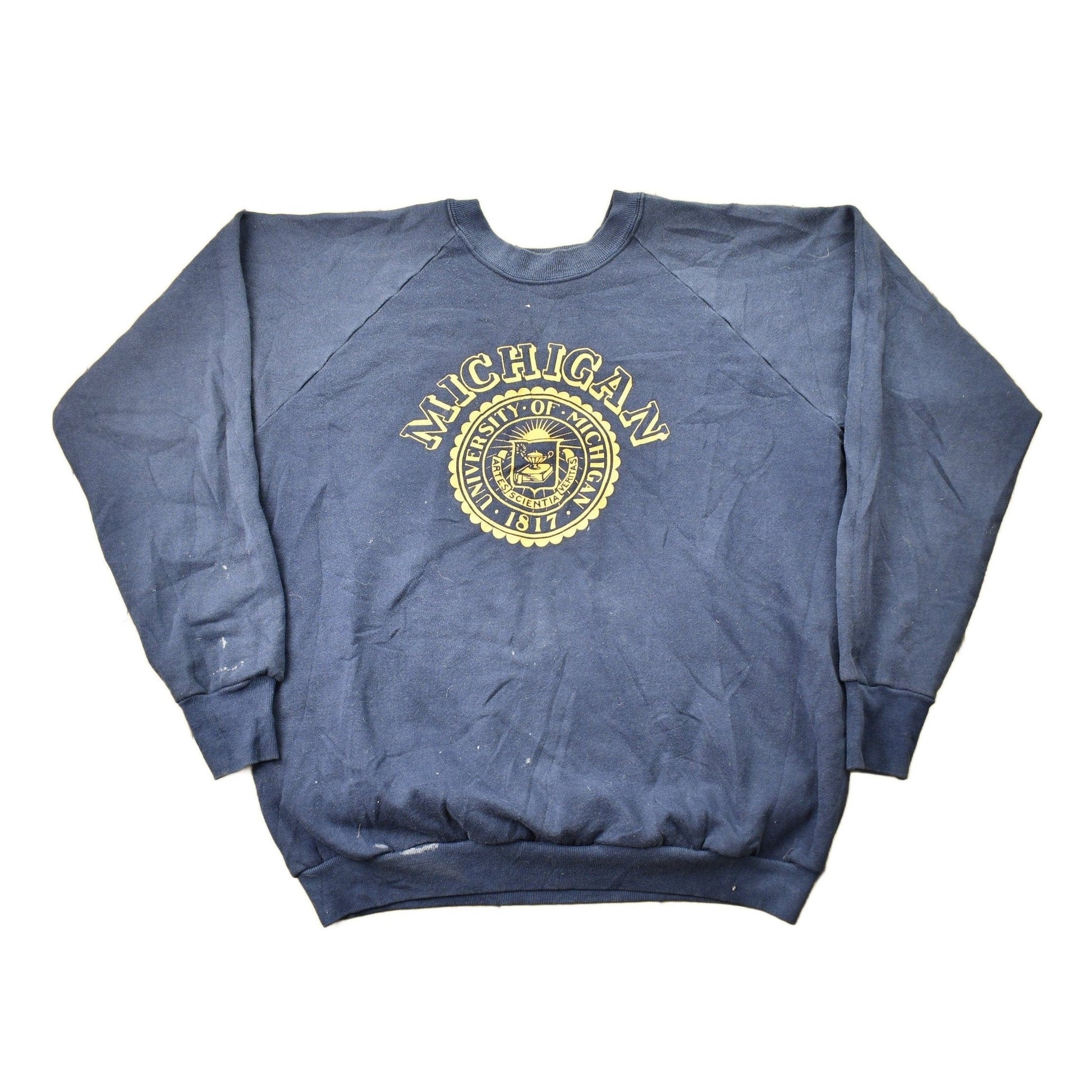 Vintage 1970s University of Michigan Collegiate Raglan Crewneck Sweater Men's Large from propervintagecanada