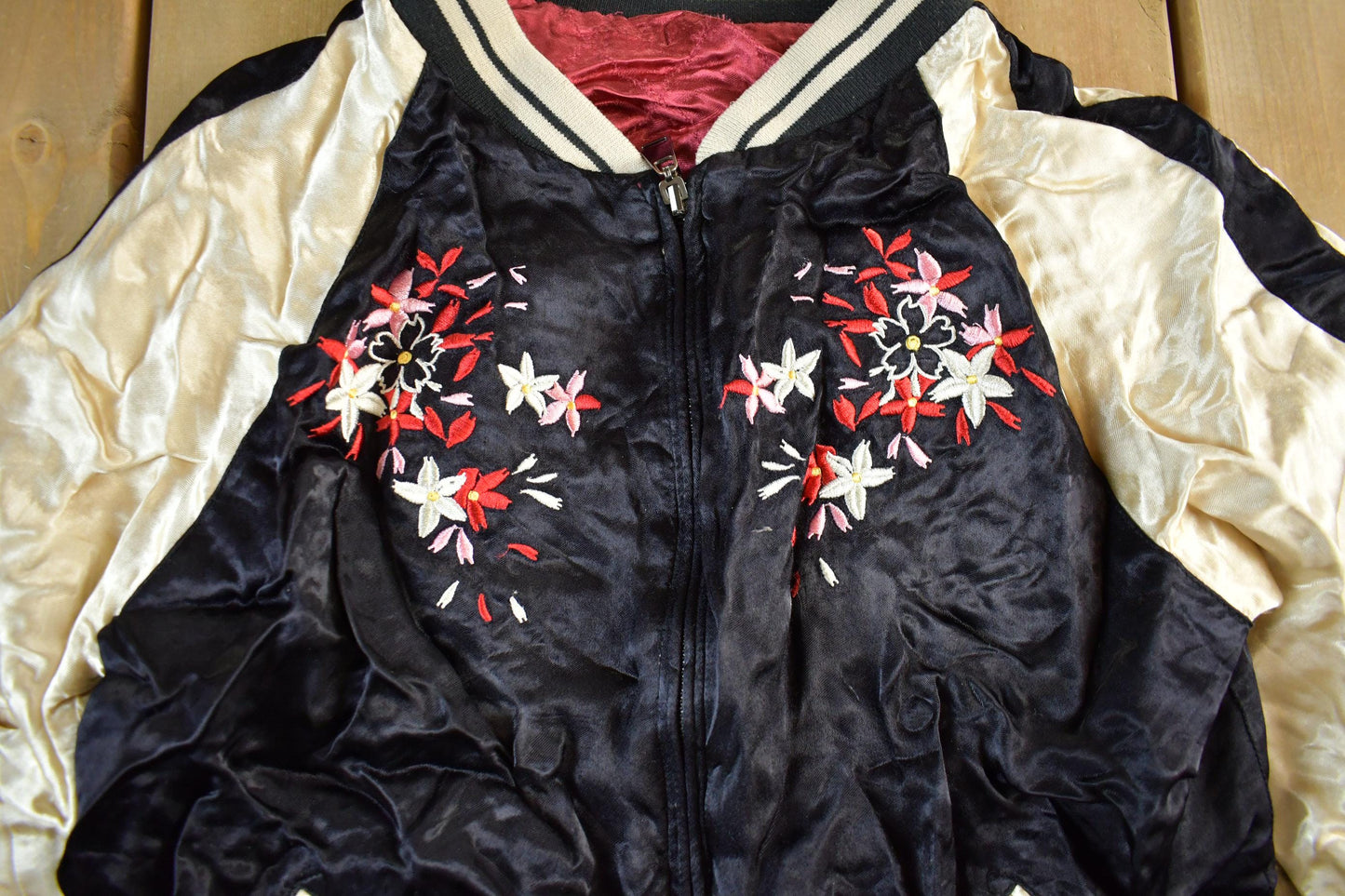 Vintage 1970s USA Korean Sukajan Souvenir Bomber Jacket Adult XS from propervintagecanada