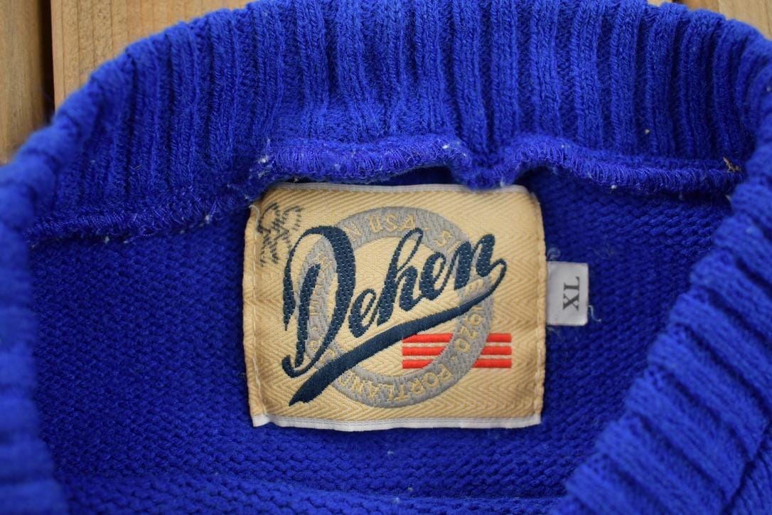 Vintage 1970s Vets Cheerleading Abstract Knitted Crewneck Sweater Men's Small from propervintagecanada