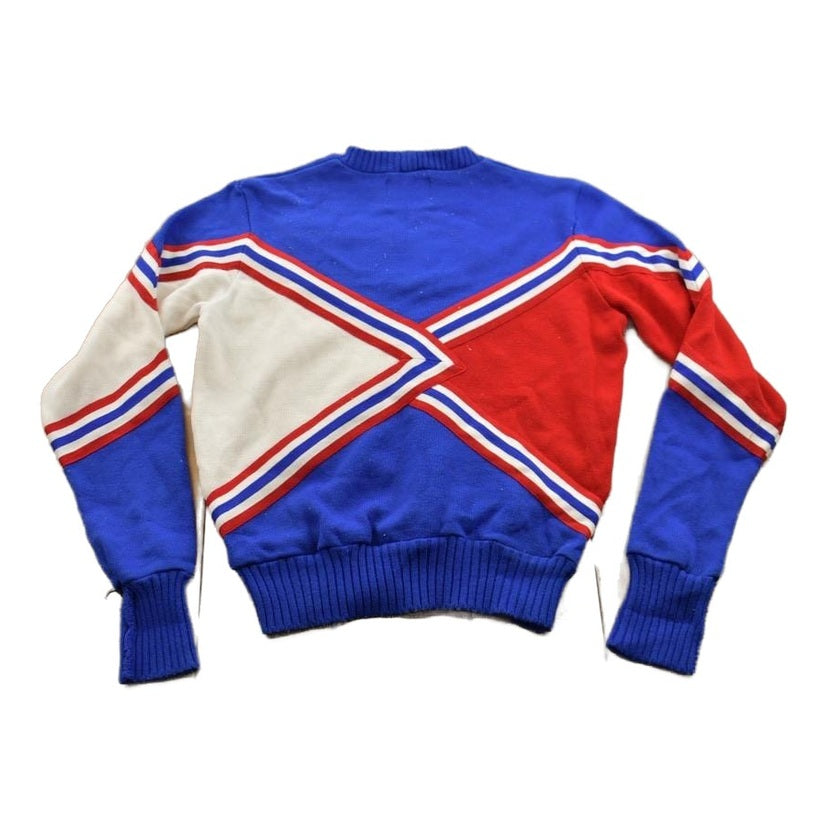 Vintage 1970s Vets Cheerleading Abstract Knitted Crewneck Sweater Men's Small from propervintagecanada