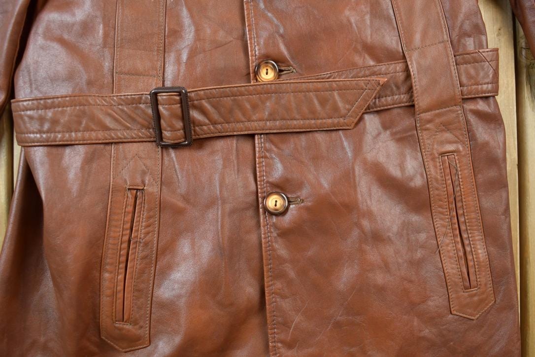 Vintage 1970s Victoria Leather Full Length Coat Men's Large from propervintagecanada