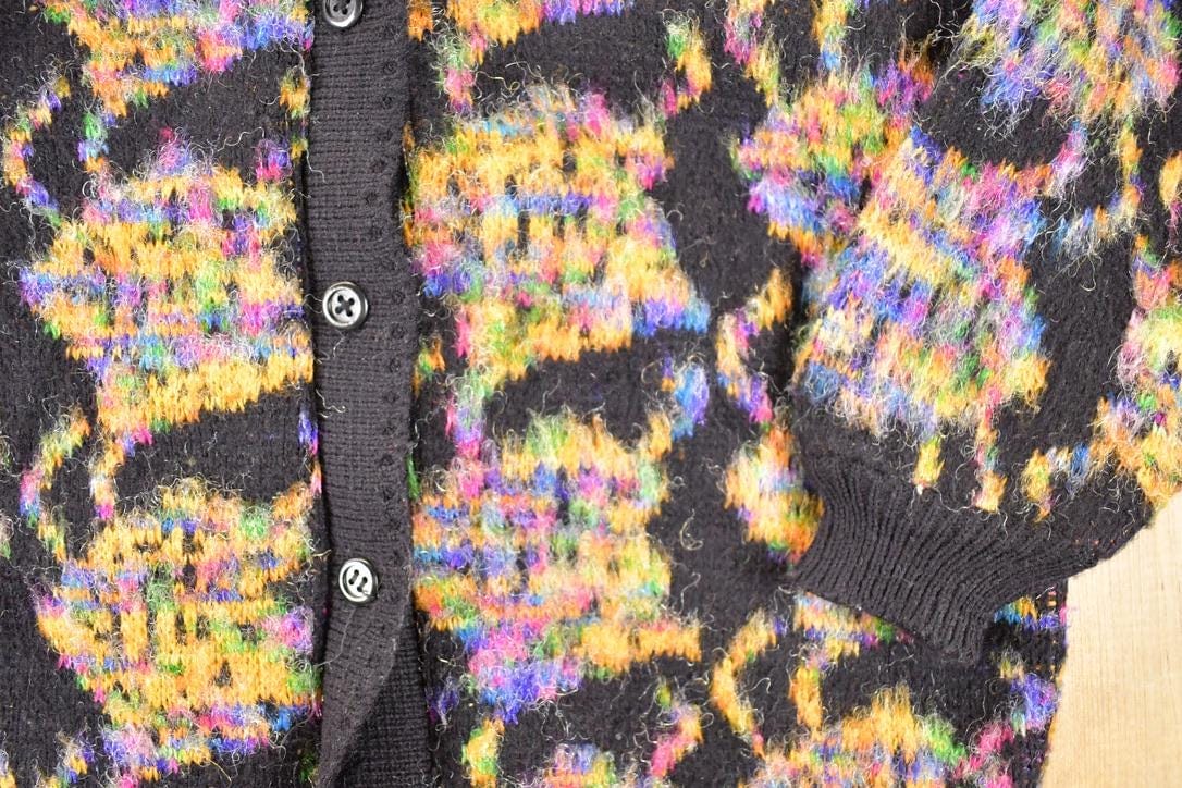 Vintage 1970s Wani Oswal Abstract Wool Knit Cardigan Sweater Women's S from propervintagecanada
