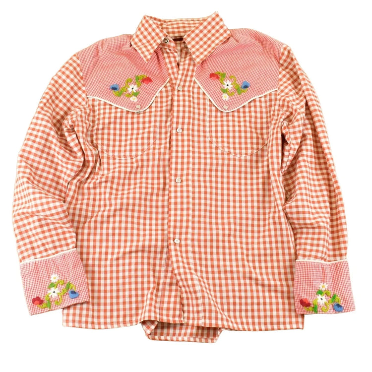 Vintage 1970s Western Floral Plaid Button Up Shirt Women's M from propervintagecanada