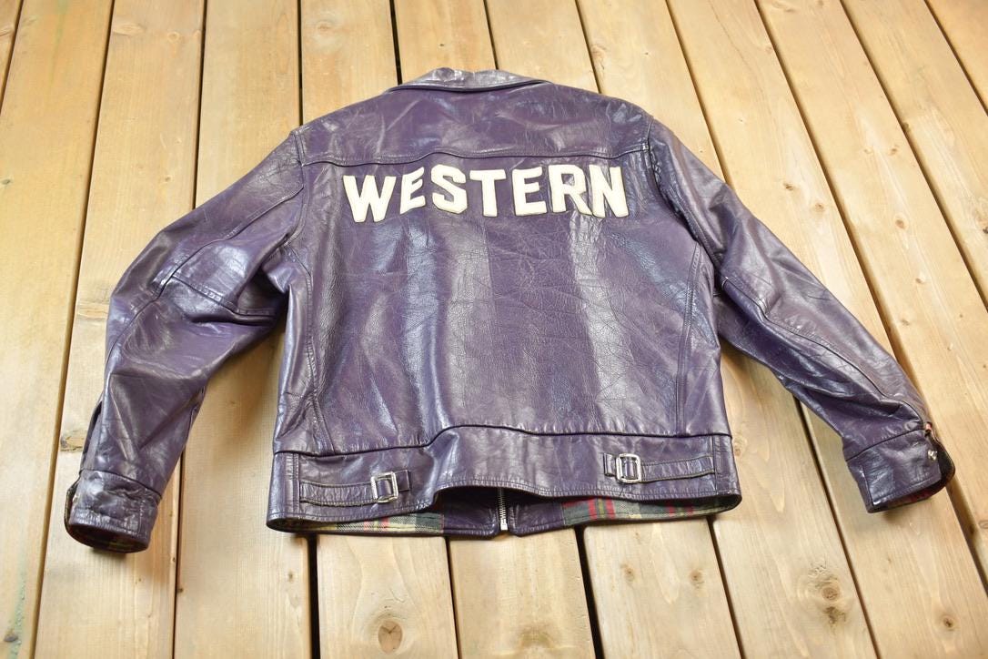 Vintage 1970s Western University Leather Varsity Jacket Men's Medium from propervintagecanada