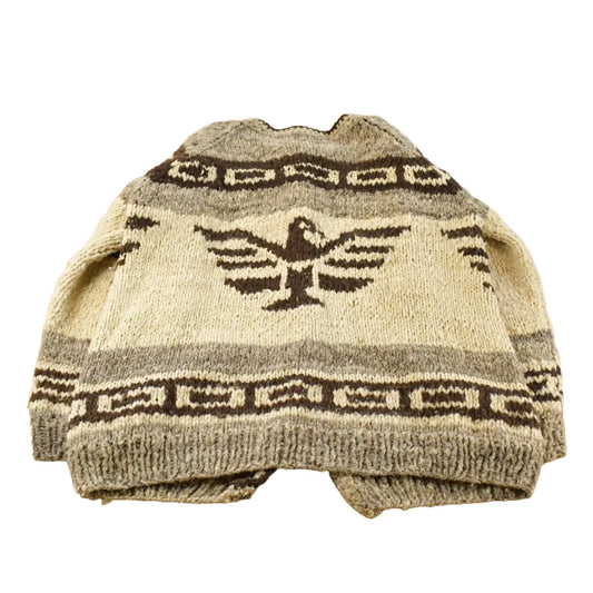 Vintage 1970s Wild & Wooly Hand-Knit Eagle Cardigan Cowichan Sweater Men's XL from propervintagecanada