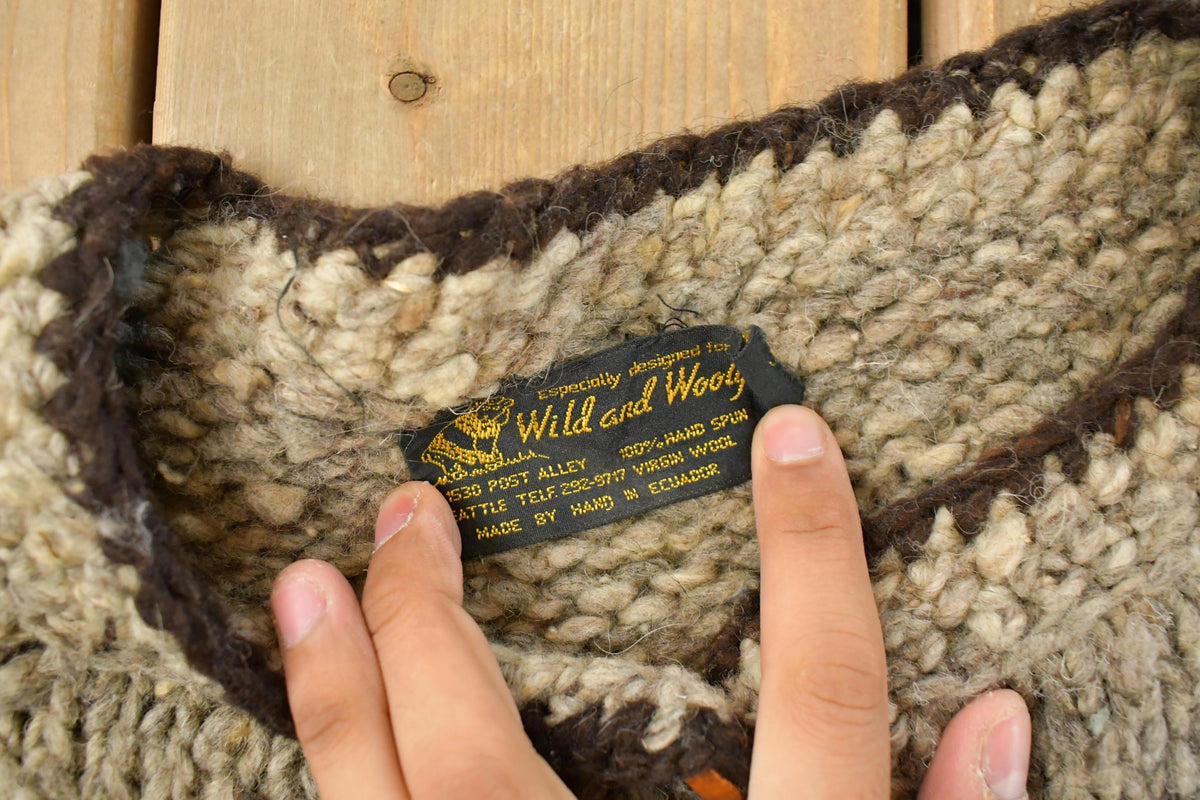 Vintage 1970s Wild & Wooly Hand-Knit Eagle Cardigan Cowichan Sweater Men's XL from propervintagecanada