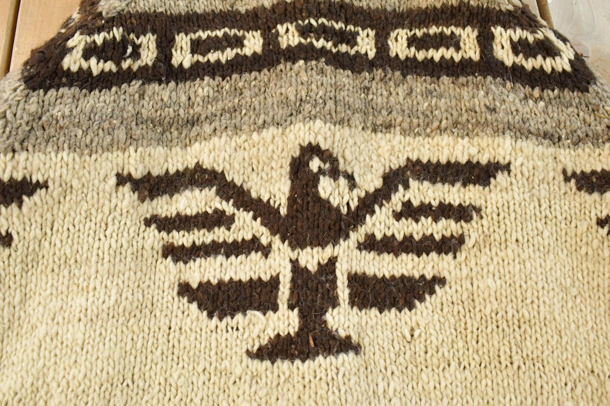 Vintage 1970s Wild & Wooly Hand-Knit Eagle Cardigan Cowichan Sweater Men's XL from propervintagecanada