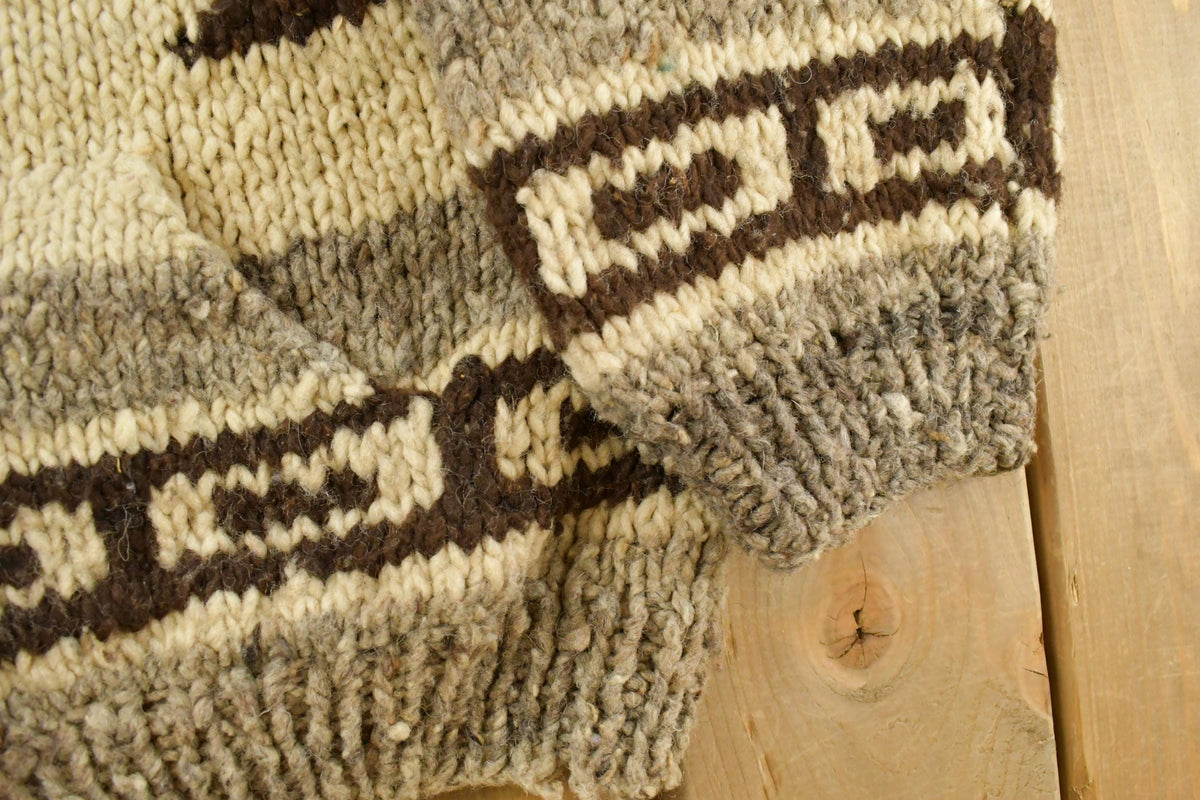 Vintage 1970s Wild & Wooly Hand-Knit Eagle Cardigan Cowichan Sweater Men's XL from propervintagecanada