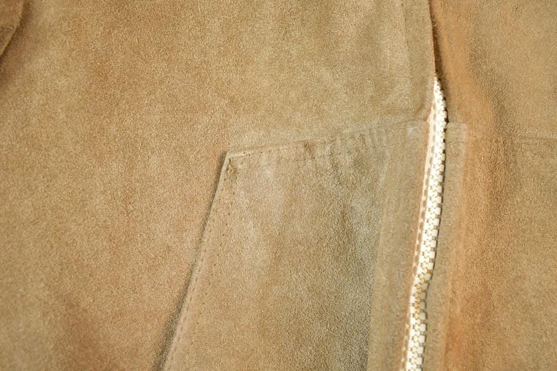 Vintage 1970s William Barry Suede Leather Hooded Jacket Coat Perfectly Distressed Made In USA / Outdoors Jacket / Workman Jacket from propervintagecanada