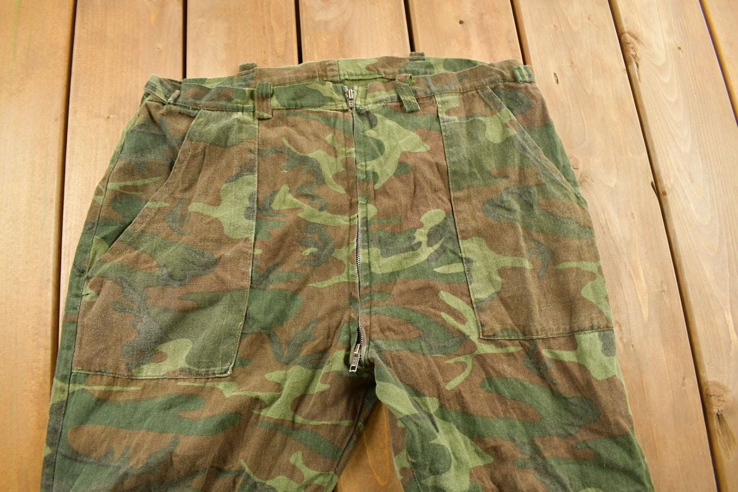 Vintage 1970s Woodland Camouflage Hunting Pants Men's 38 x 27 from propervintagecanada