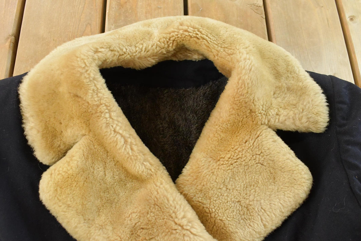 Vintage 1970s Wool Fur Collar Trench Coat Men's Large from propervintagecanada